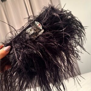 Black Y2K BEBE  Feather Gem Clutch Handbag - Elegant Evening Bag